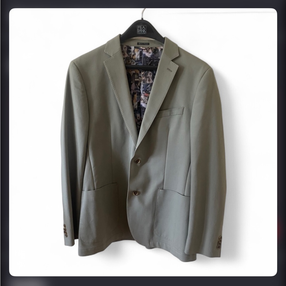 Flynt Olive Sports Coat Blazer Suit Jacket Cotton with Silk Cool Lining 44 L Y2K